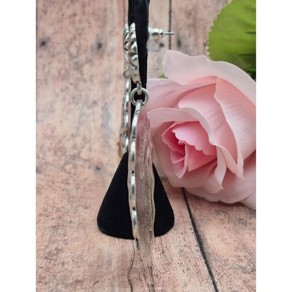 Silver Tone Western Cowgirl Conch Dangle Drop Earrings Statement 3" - Picture 4 of 7